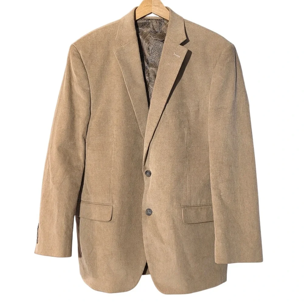 Chaps Mens Tan Corduroy Blazer Sport Coat 42R Paisley Lining 100%‎ Cotton 42 R